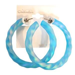 Blue Hoop Earrings 2" Retro Bold Iridescent Y2K Festival Pierced 80's Statement